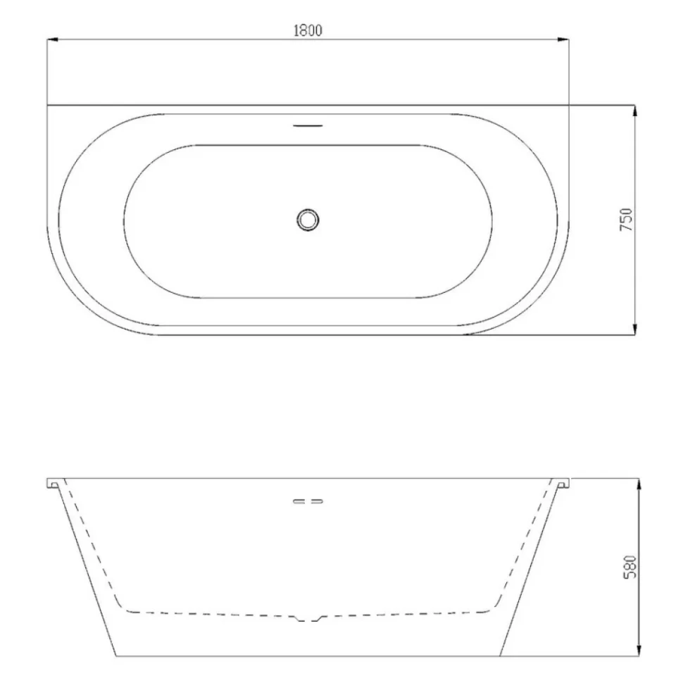 Ванна акриловая Azario ELCON 1800x750x580 пристенная, в комплекте с сифоном и металлической рамой (ELC18075)