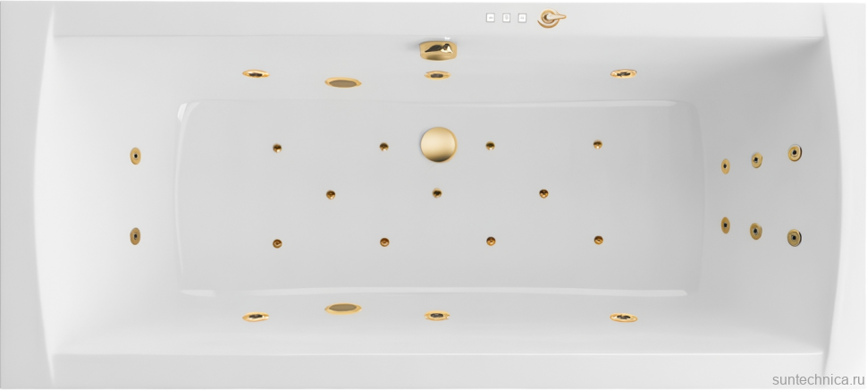 Акриловая ванна Excellent Aquaria Lux Slim Ultra 180x80 см, встраиваемая, с гидромассажем, белая, с каркасом, со сливом-переливом, фурнитура золото