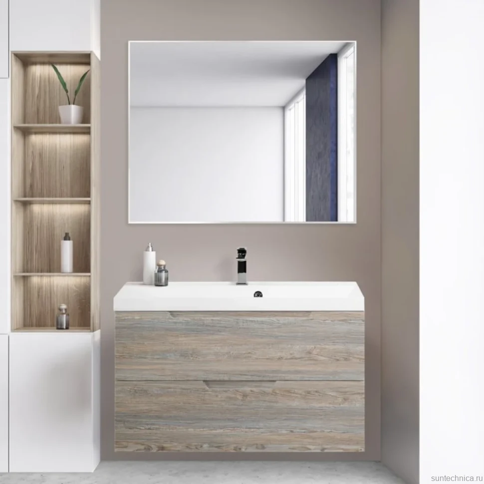 Тумба с раковиной BelBagno Vittoria 90 подвесная, pino, белая глянцевая раковина