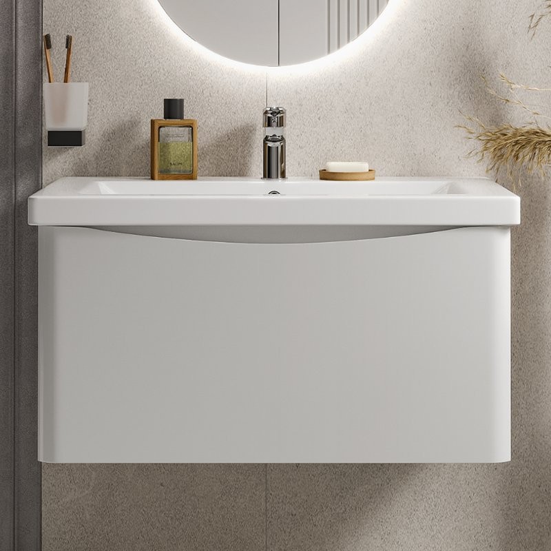 Тумба под раковину без столешницы Vigo Glem 80 подвесная, 1 ящик, глянцевая белая