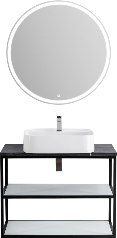 Мебель для ванной комнаты Cezares Cadro 80 2-х ярусная, подвесная, белые полки, столешница BelBagno 80 marmo nero opaco