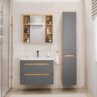 Тумба с раковиной SanStar Diva 80 подвесная, графит софт, дуб вотан, раковина Fest 80