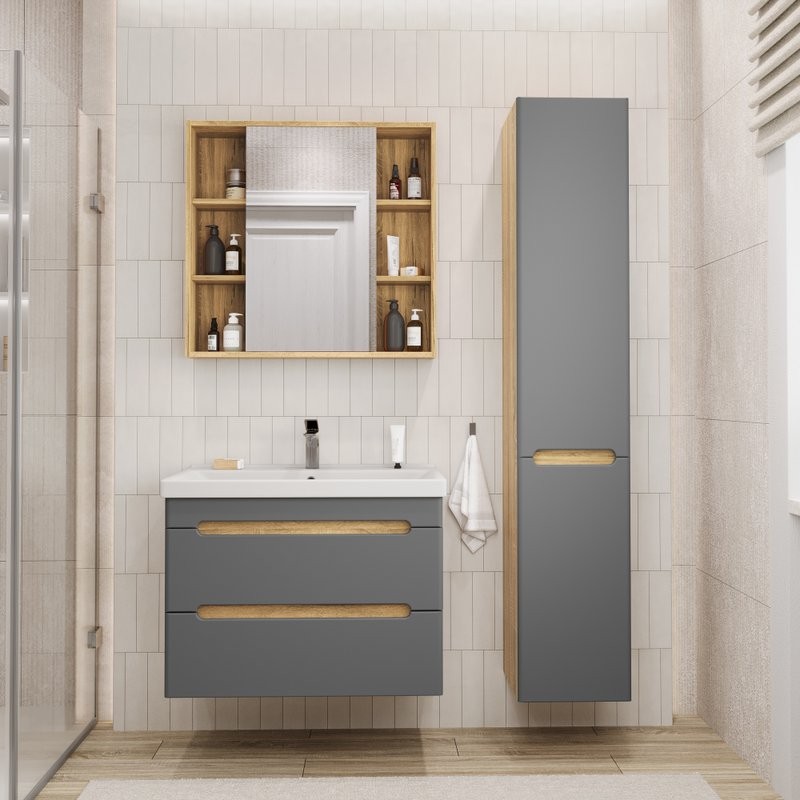 Тумба с раковиной SanStar Diva 80 подвесная, графит софт, дуб вотан, раковина Fest 80