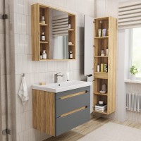 Тумба с раковиной SanStar Diva 80 подвесная, графит софт, дуб вотан, раковина Fest 80