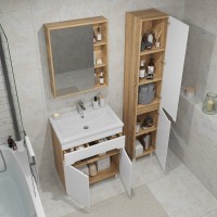 Тумба с раковиной SanStar Модена 70 напольная, глянцевая белая, дуб вотан, раковина Como 70