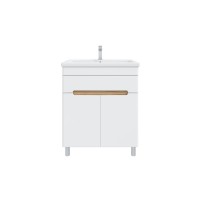 Тумба с раковиной SanStar Модена 70 напольная, глянцевая белая, дуб вотан, раковина Como 70