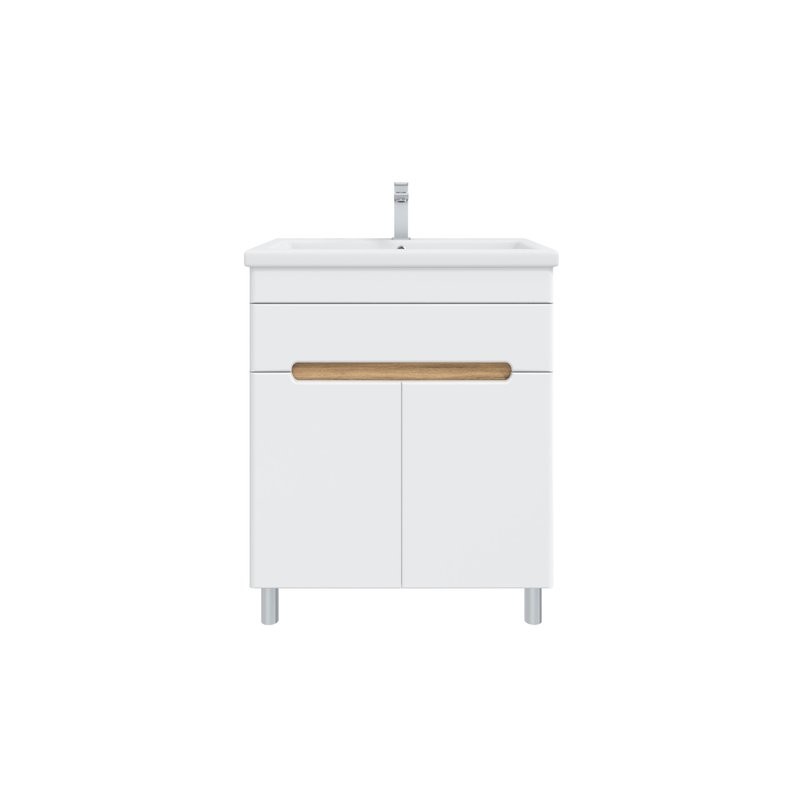 Тумба с раковиной SanStar Модена 70 напольная, глянцевая белая, дуб вотан, раковина Como 70