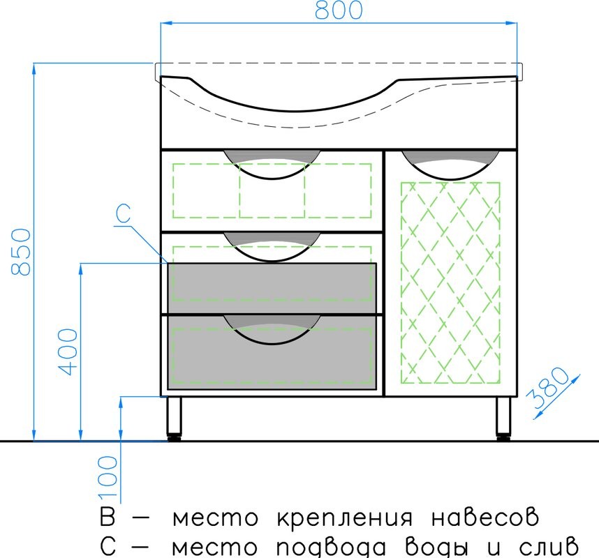 Тумба с раковиной Style Line Жасмин 82 R белая, с бельевой корзиной