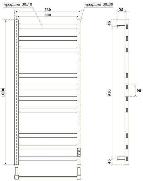 Полотенцесушитель электрический Point Меркурий PN83850GR 50x100, графит