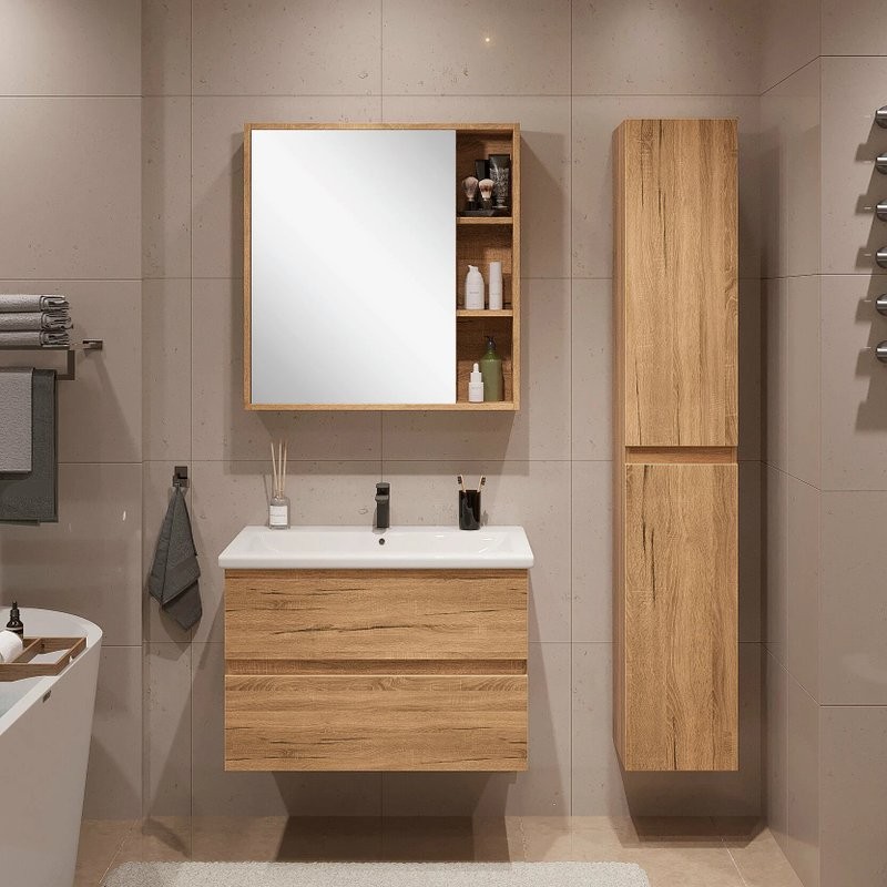 Тумба с раковиной SanStar Lavanti 70 подвесная, дуб вотан, раковина Фостер