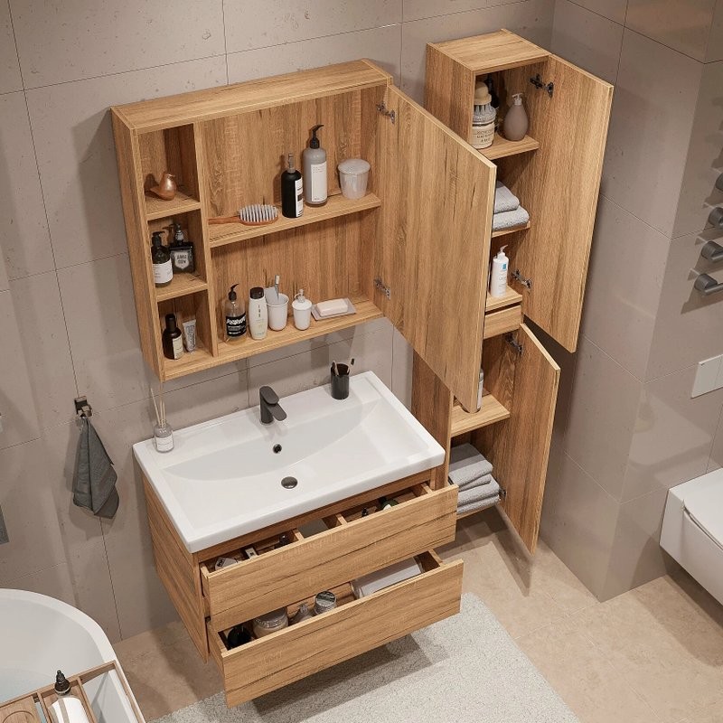 Тумба с раковиной SanStar Lavanti 70 подвесная, дуб вотан, раковина Фостер