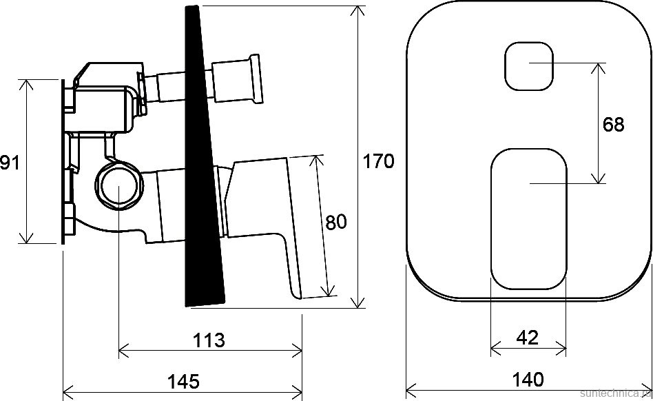 Встраиваемый смеситель для душа и ванны Ravak 10° Free X070136 нержавеющая сталь