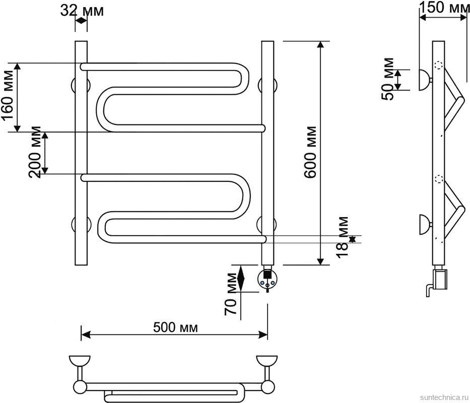 Полотенцесушитель электрический Secado Валенсия 1 65x55 см, подключение справа, бронза, лесенка, латунь