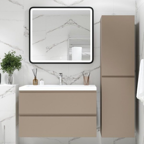 Мебель для ванной комнаты Art&Max Bianchi 100 подвесная, капучино матовый, белая раковина