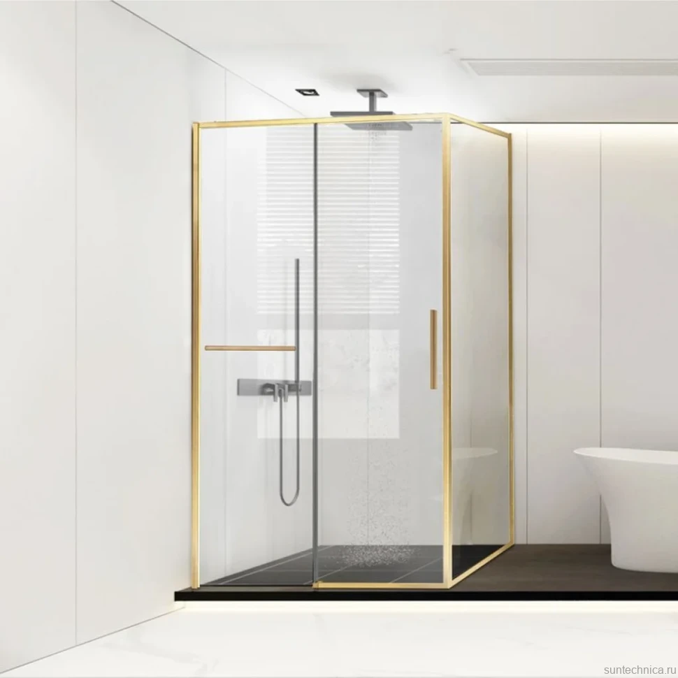 Душевой уголок Vincea Slim Soft VSR-1SS8014CLG 140х80, профиль брашированное золото, стекло прозрачное