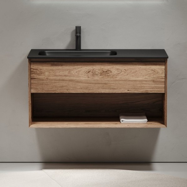 Тумба с раковиной Sancos Marmi 1.0 100 L черная раковина, дуб чарльстон