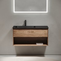 Тумба с раковиной Sancos Marmi 1.0 100 L черная раковина, дуб чарльстон