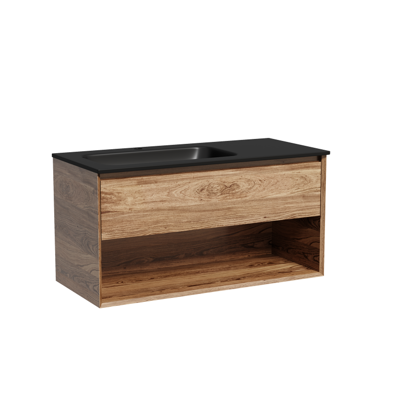 Тумба с раковиной Sancos Marmi 1.0 100 L черная раковина, дуб чарльстон