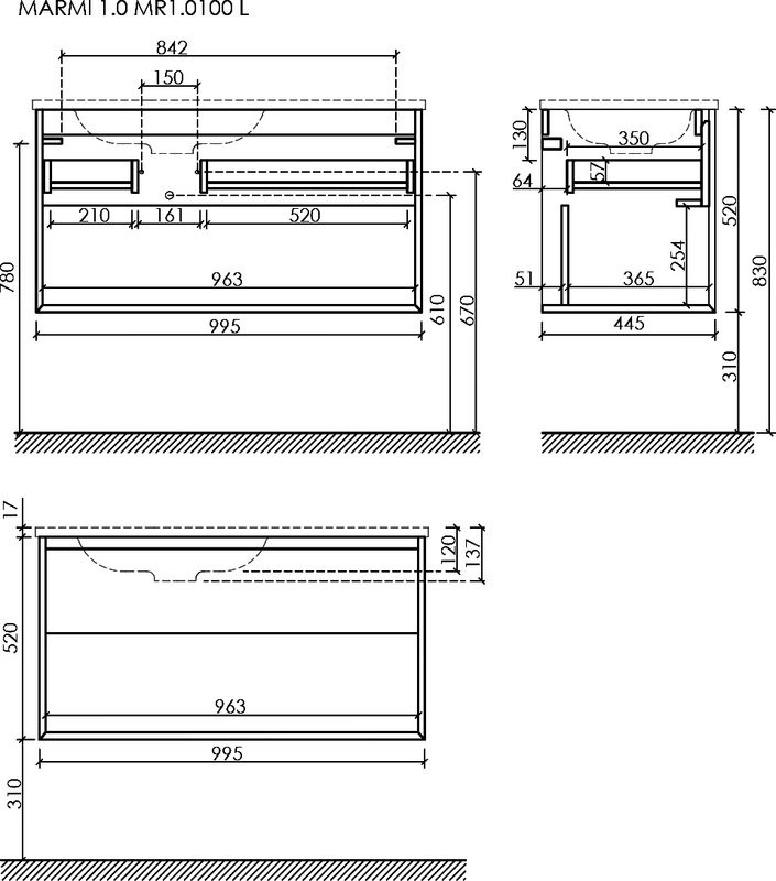 Тумба с раковиной Sancos Marmi 1.0 100 L черная раковина, дуб чарльстон