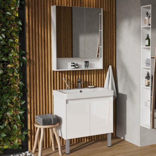 Мебель для ванной комнаты AQUATON Сканди Doors 70 белый глянец, белый матовый, раковина Адриана 70