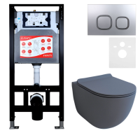 Комплект Унитаз подвесной Esbano Garcia ESUPGARCGM матовый серый + Инсталляция Fram + Кнопка ESINLPS10MC