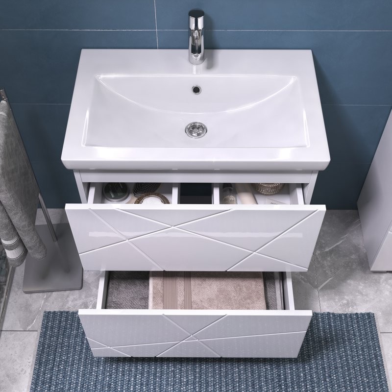 Тумба с раковиной Vigo Geometry 70 напольная, белая, раковина Como 60