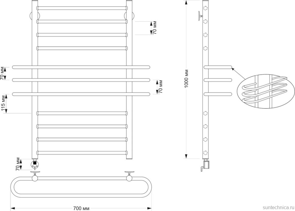 Полотенцесушитель электрический Secado Палермо 4603777478339 105x70 см, подключение слева, бронза, лесенка, латунь