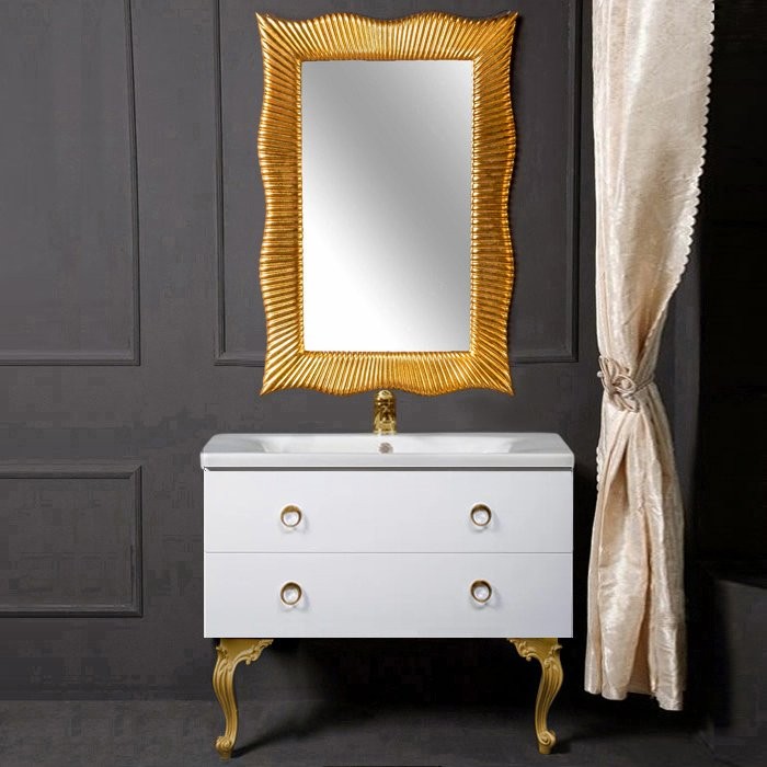 Тумба с раковиной Armadi Art NeoArt 100 white с ручками Moon золото, с ножками