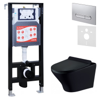 Комплект Унитаз подвесной Esbano Aster ESUPASTEBM матовый черный + Инсталляция Fram + Кнопка ESINOVL17MC