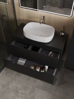 Мебель для ванной комнаты Orange Line 100 подвесная, 2 ящика, матовая черная с раковиной B07-540W