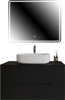 Мебель для ванной комнаты Orange Line 100 подвесная, 2 ящика, матовая черная с раковиной B07-540W