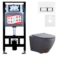 Комплект 3 в 1 Унитаз подвесной Esbano Azalea ESUPAZALGM + Инсталляция Fram + Кнопка ESINPRK12GW цвет глянцевый белый