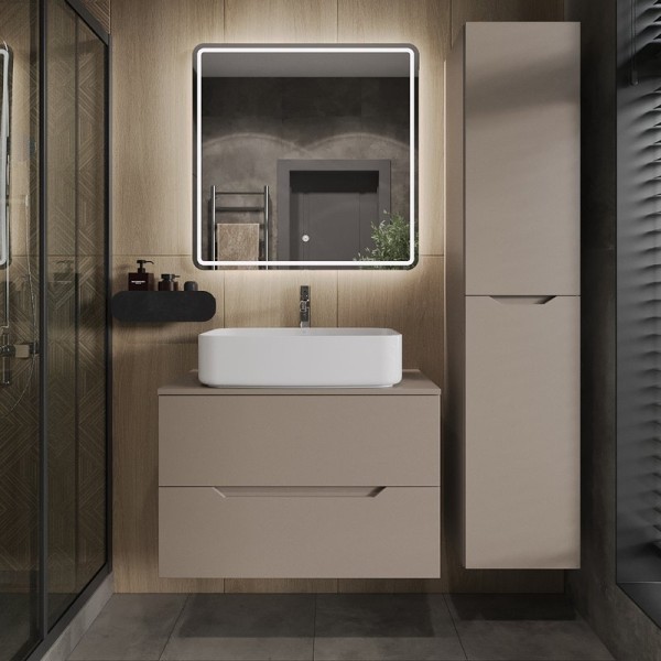 Мебель для ванной комнаты Orange Line 80 подвесная, 2 ящика, матовый латте с раковиной B07-600W