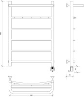 Полотенцесушитель электрический Secado Милан 1 КСП 80x50 см, подключение справа, матовый черный, лесенка, с полкой