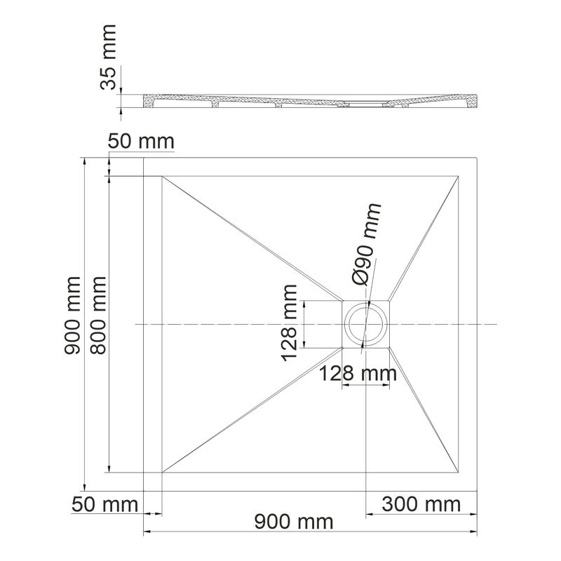 Поддон для душа Wasserkraft Aller 10T03 90x90, с сифоном