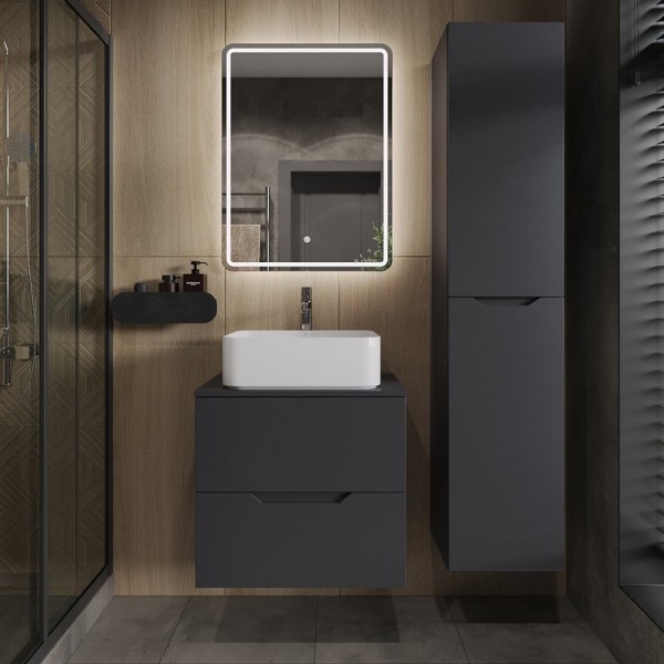 Мебель для ванной комнаты Orange Line 60 подвесная, 2 ящика, матовый графит с раковиной B02-460W