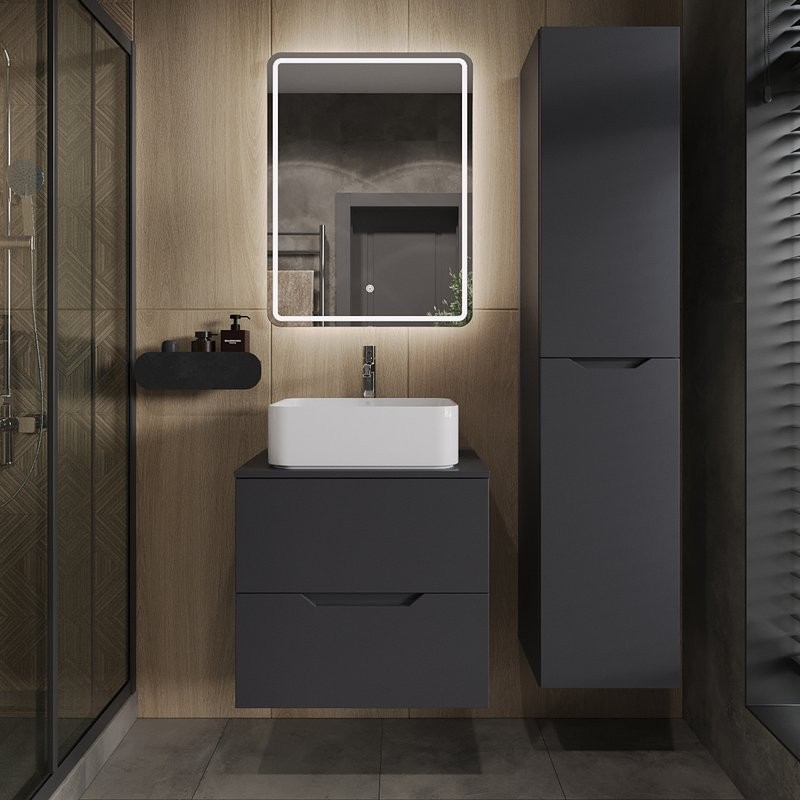 Мебель для ванной комнаты Orange Line 60 подвесная, 2 ящика, матовый графит с раковиной B02-460W