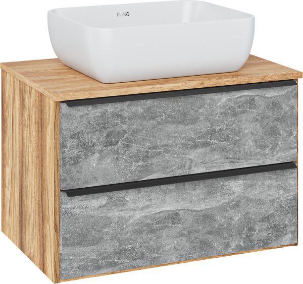Тумба с раковиной Runo Мальта 70 подвесная, дуб, серая, раковина Cuatro 50