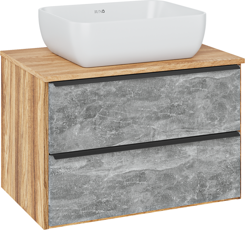 Тумба с раковиной Runo Мальта 70 подвесная, дуб, серая, раковина Cuatro 50