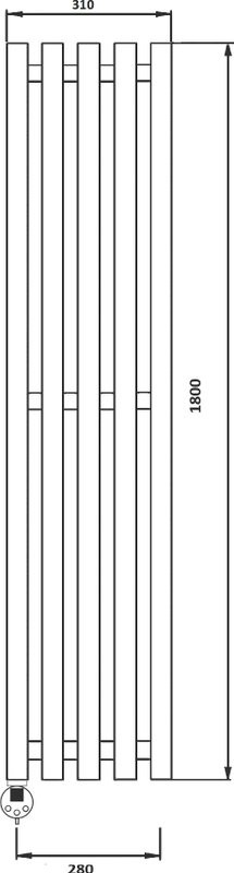Полотенцесушитель электрический Secado Бергамо 5 1800х280 180x30 см, подключение слева, хром, I-образный