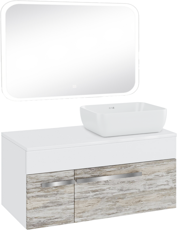 Мебель для ванной комнаты Runo Вудлайн 100 скандинавский дуб, раковина Cuatro 50