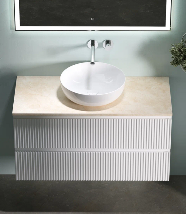 Тумба под раковину со столешницей Sancos Snob R 100 bianco, столешница бежевая