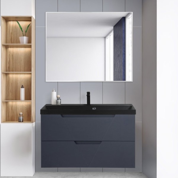 Мебель для ванной комнаты BelBagno Vittoria 90 подвесная, grigio opaco, черная матовая раковина