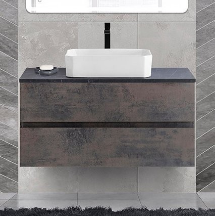 Тумба с раковиной Cezares Molveno 46 100 ossido, со столешницей marmo nero opaco