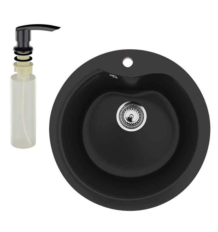 Мойка кухонная Ulgran U-102 344 ультра-черная + дозатор U-02 черный