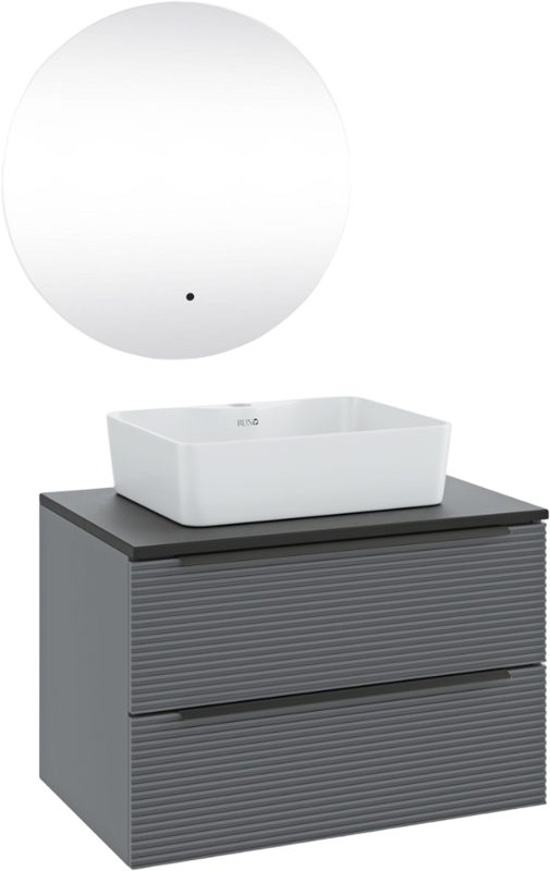 Мебель для ванной комнаты Runo Орлеан 70 серая, черная, раковина Lavello 50