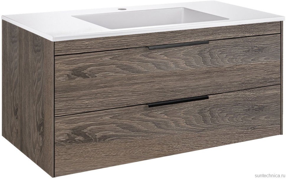 Мебель для ванной комнаты Vincea Chiara 2D 100, 2 ящика, темный дуб, с белой раковиной