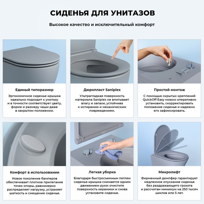 Унитаз подвесной Wellsee Chalice Perfection 182610001 безободковый, с микролифтом, матовый серый