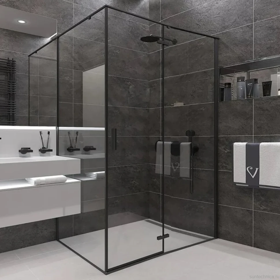 Душевой уголок Veconi Rovigo RV-073B 120x100, профиль черный