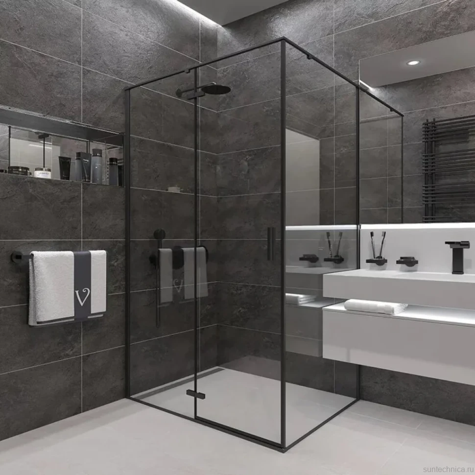 Душевой уголок Veconi Rovigo RV-073B 120x100, профиль черный